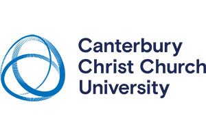 Blue concept Celtic like logo with the text Canterbury Christ Church University to the right